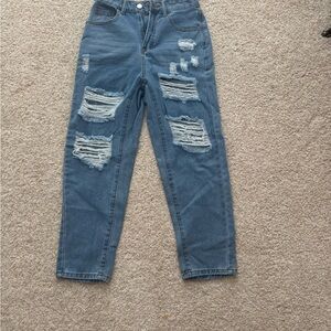 SHEIN Blue Distressed Boyfriend Jeans
